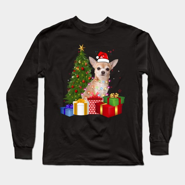 Chihuahua Christmas Tree Santa Hat Funny Xmas Gift Dog T-Shirt Long Sleeve T-Shirt by CoolTees